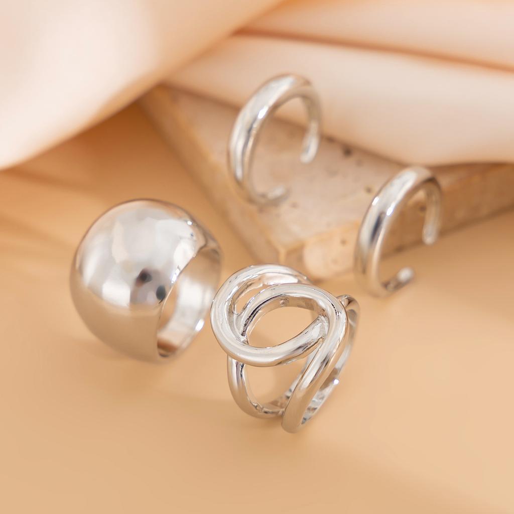 Sweet and Cool Geometric Baroque Pearl Ring Set, Personalized Liquid Metal Glossy Ring