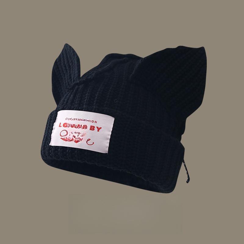 1PC Spliced Colors Fashionable Knitted Hat Keep Warm Gathering Take Photos Pig Ears Thickened Cute Festival New Style