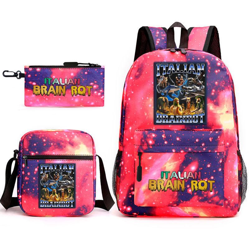 Abstract Foreign Shanhaijing Children's Schoolbag Tongtongsahur Cartoon Primary School Student Backpack Three-piece Set L