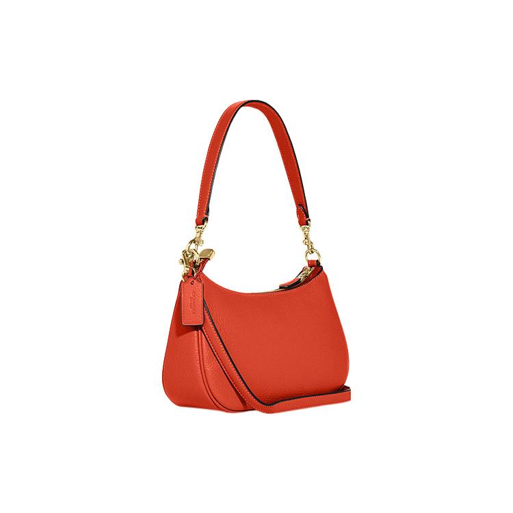 New COACH Teri Pebbled Leather Shoulder Bag, Portable Crossbody Bag Women's Orange Red CC321-IMQLZ