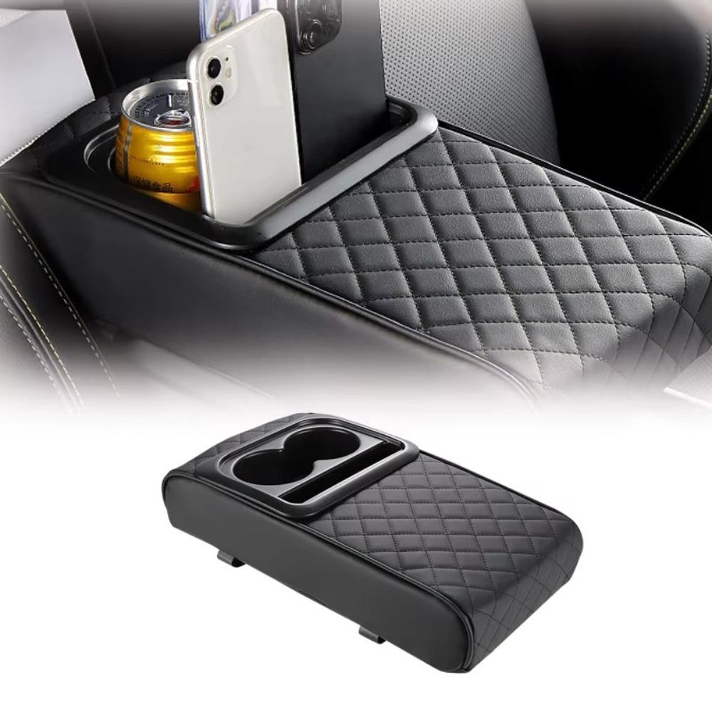 with Cup Holder Center Console Armrest Cushion PU Leather Car Armrest Pillow Universal