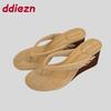 Fashion New In 2025 Fashion Round Toe Women Wedges Sandals Slippers Shoes Female Flip Flops Footwear Ladies Heeled Slippers Shoes