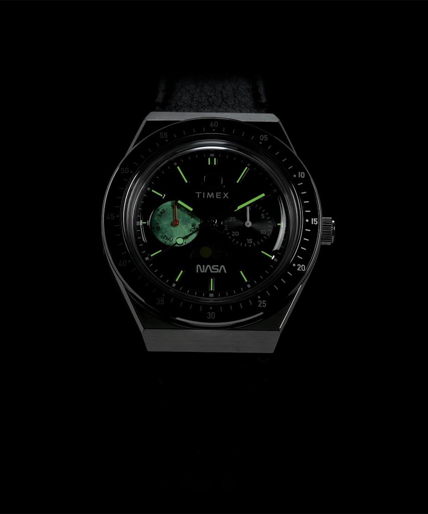 Taimaegseu X Nasa Q Timex Винтажные Черные Кожаные Часы 40 мм