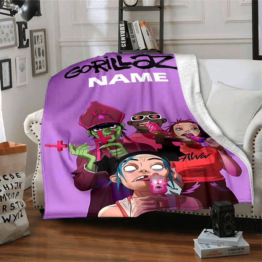 Custom Name Gorillaz Theme Printed Blanket - Perfect for Couch, Bed, Travel & Outdoor Use | Machine Washable, Cozy & Durable.