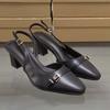 Дизайнерские осенние туфли на высоком каблуке для женщин, винтажные черные туфли с квадратной головкой и пряжкой на ремне, большие размеры, профессиональные женские туфли-лодочки