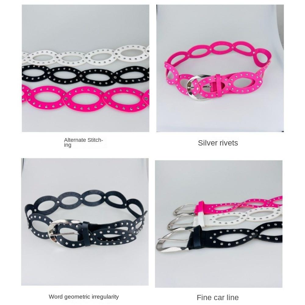 Adjustable Cowgirl Waist Belt Hollow Out Rivet Waist Belt PU Leather Waistbands Dress Decoration