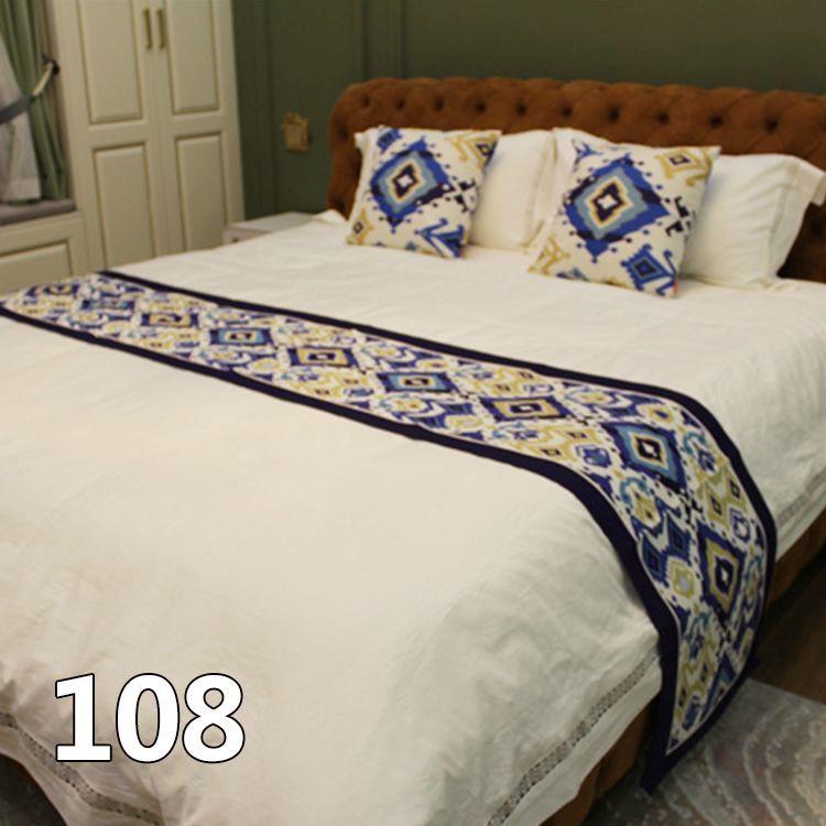 European Cotton and Linen Bed Flag with Diamond Shaped Flower Pattern Beds End Towel Hotel Homestay Special Bedding Bed End Cover Cushion Pillow