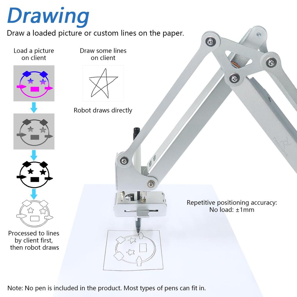 Freenove Robot Arm Kit for Raspberry Pi Stepper Metal Clamp Drawing Record App Control Pi Not 5/4B/3B+/3B/3A+, Motor, Construction, Mode, Mode, &