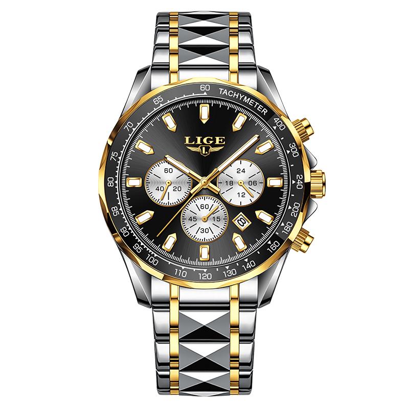 LIGE New Luxury Mens Wristwatch Waterproof Luminous Calendar Watch Men Quartz Military Watches Men Chronograph Male Watch Reloj