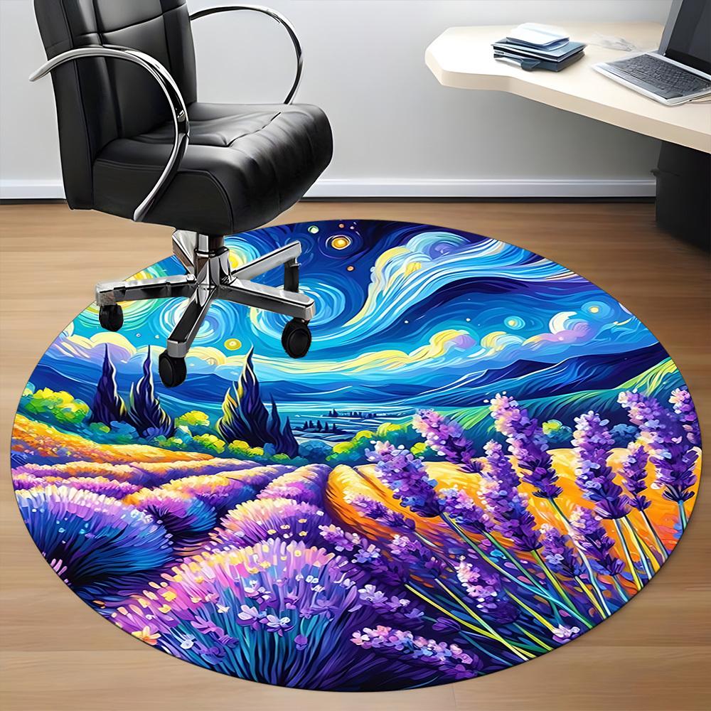 1pc Lavender Field Chair Carpet for Office, Non slip, Soft and Durable Office Rug