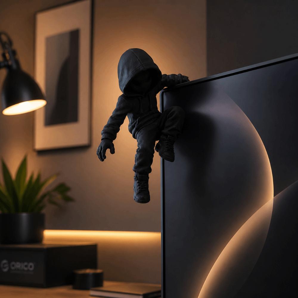 Скульптура ниндзя 3D-печать Статуя ниндзя, карабкающегося на стену Креативные забавные украшения в виде ниндзя Подвесное украшение Украшение на верхнюю часть монитора Игровая комната