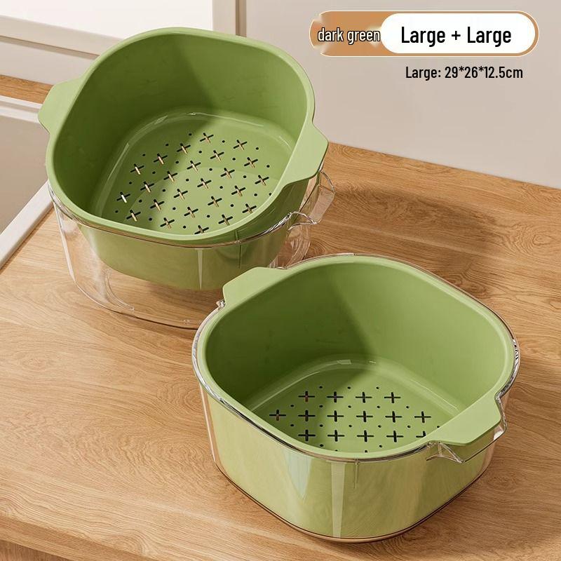 Double-Layer Kitchen Drain Basket for Fruits & Vegetables - Food-Grade Storage & Strainer