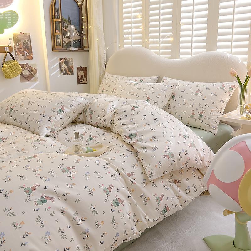 Милый комплект из четырех предметов из чистого хлопка, комплект из трех предметов, хлопковая простыня и пододеяльник, пододеяльник с рисунком из мультфильма