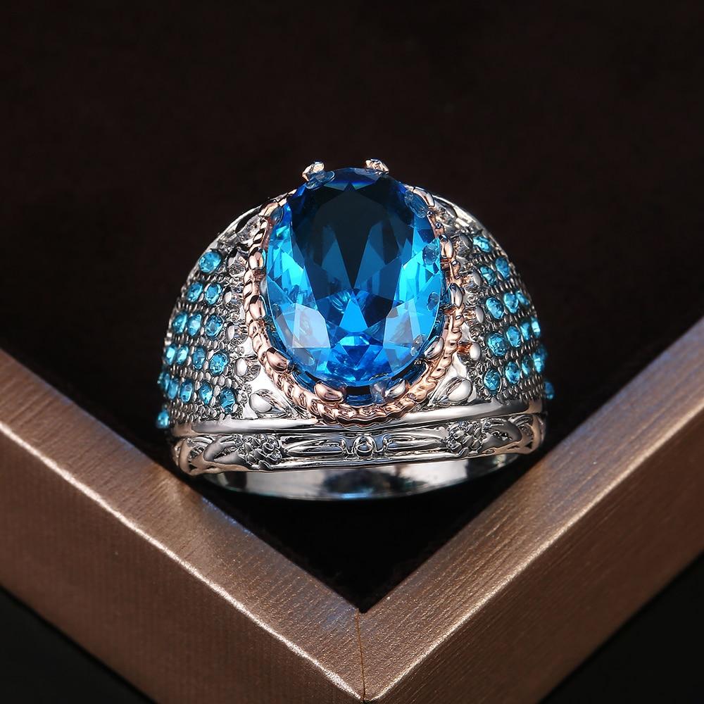 Luxury Big Sky Blue Oval CZ Women Finger Rings Noble Birthday Party Anniversary Gift Ring for Lady Bright Classic Jewelry