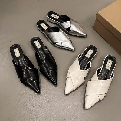 Модные женские полушлепанцы в французском стиле с серебристым носком, новинка лета 2024, прохладные шлепанцы Мэри Джейн, женские сандалии