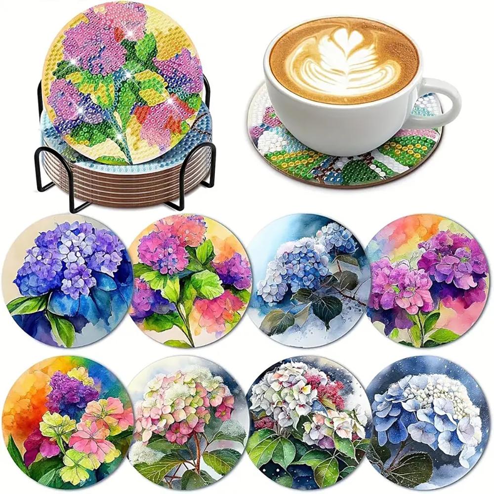 8 шт./набор подставок под стакан с вышитыми цветами в виде шаров, расписанных алмазами, с держателем, подставка под стакан своими руками для начинающих и взрослых, товары для творчества и рукоделия в подарок