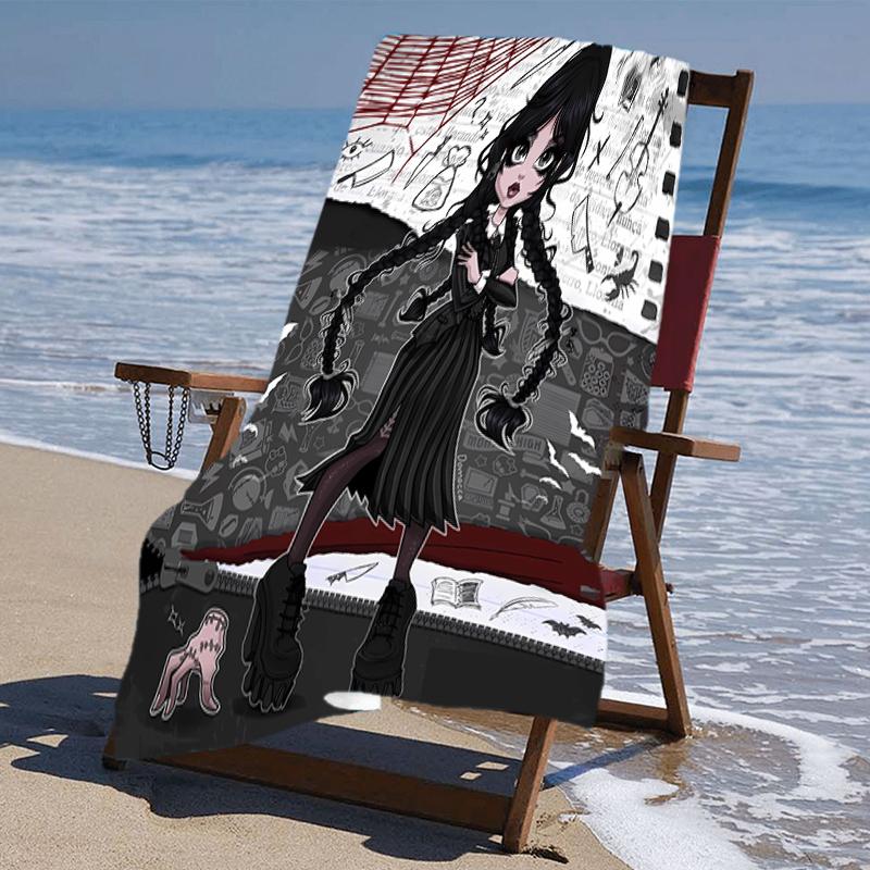 proof beach towel with a Wednesday Addams4 pattern - soft,absorbent,quick-drying,machine washable - perfect for swimming,camping,bathing
