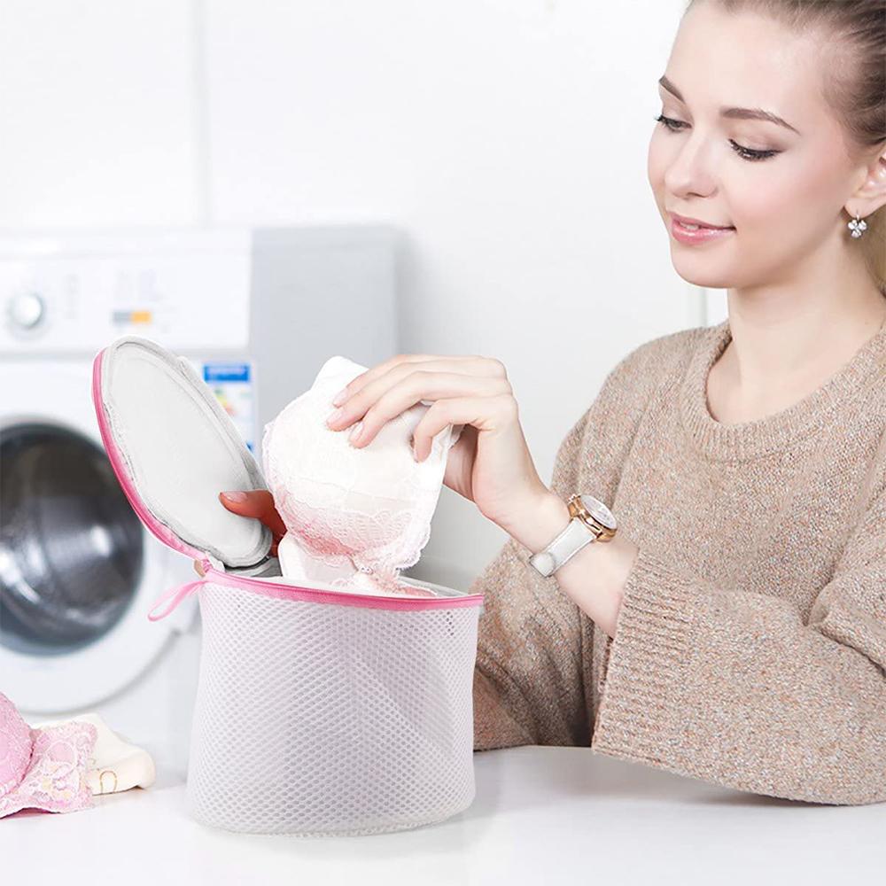 Underwear laundry bag mesh bra wash bag with zipper machine-wash protective pouch for delicate garments pink 3PCS
