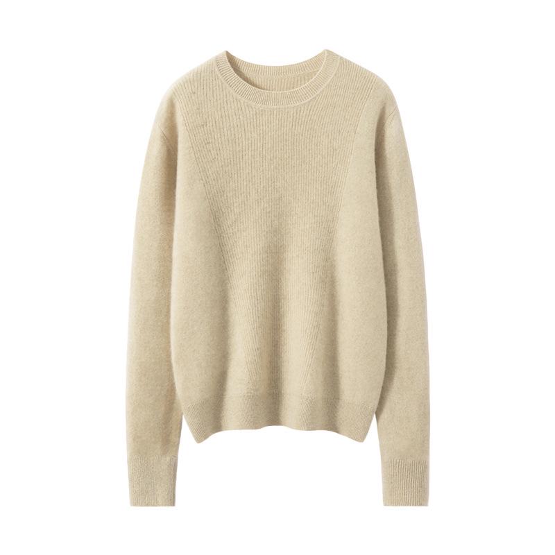 Women's Pure Cashmere Knit Long Sleeve Base Layer Sweater - Autumn/Winter, Loose Fit, Slimming, Warm Pullover