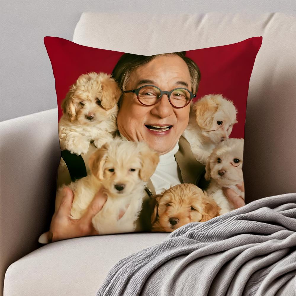 Chinese martial arts star JJackie Chan Cushion Cover Pillowcase Antidustmite Invisible Zipper Short Plush Sofa Cushion