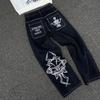 Y2K Jeans Mens Hip Hop Retro Skull Embroidery Washed Baggy Denim Pants New Straight Casual Loose Wide Leg Trouser Streetwear