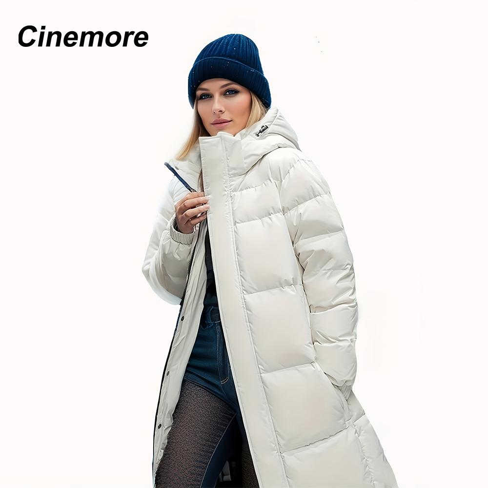Cinemore Женская куртка зима 2024 теплая длинная парка с капюшоном верхняя одежда женская одежда мода пуховик женское пальто унисекс J-40