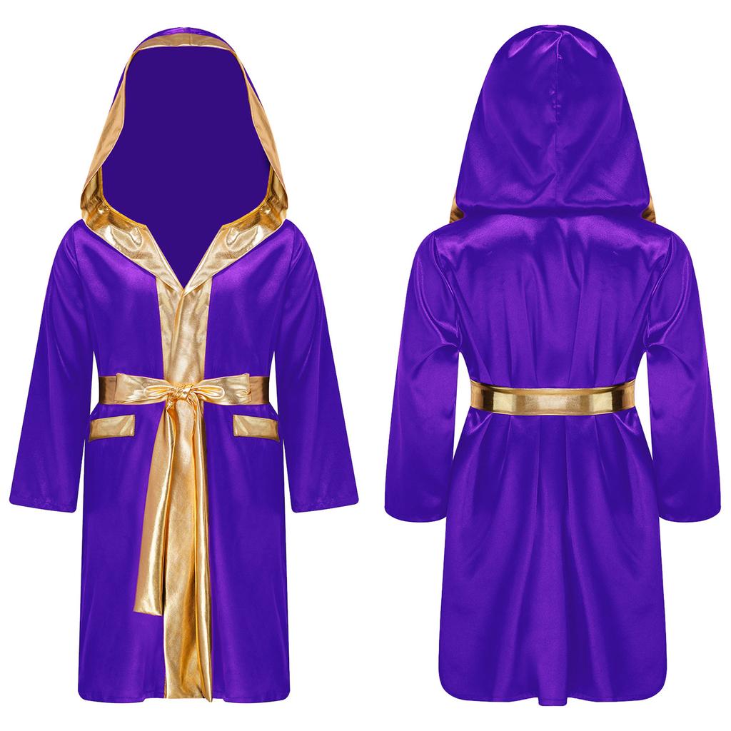 Kids Boxer Cosplay Uniform Set Costume Hooded Cloak Robe Boxing Fight Gown Role Play Outfits Halloween Carnival Party