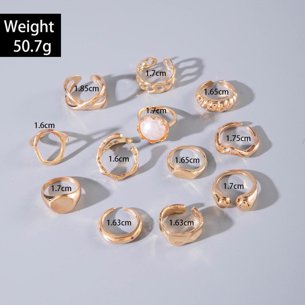European and American Style Geometric Irregular Fashion Ring Set, Personalized Design, Imitation Pearl Layered Ring Ring