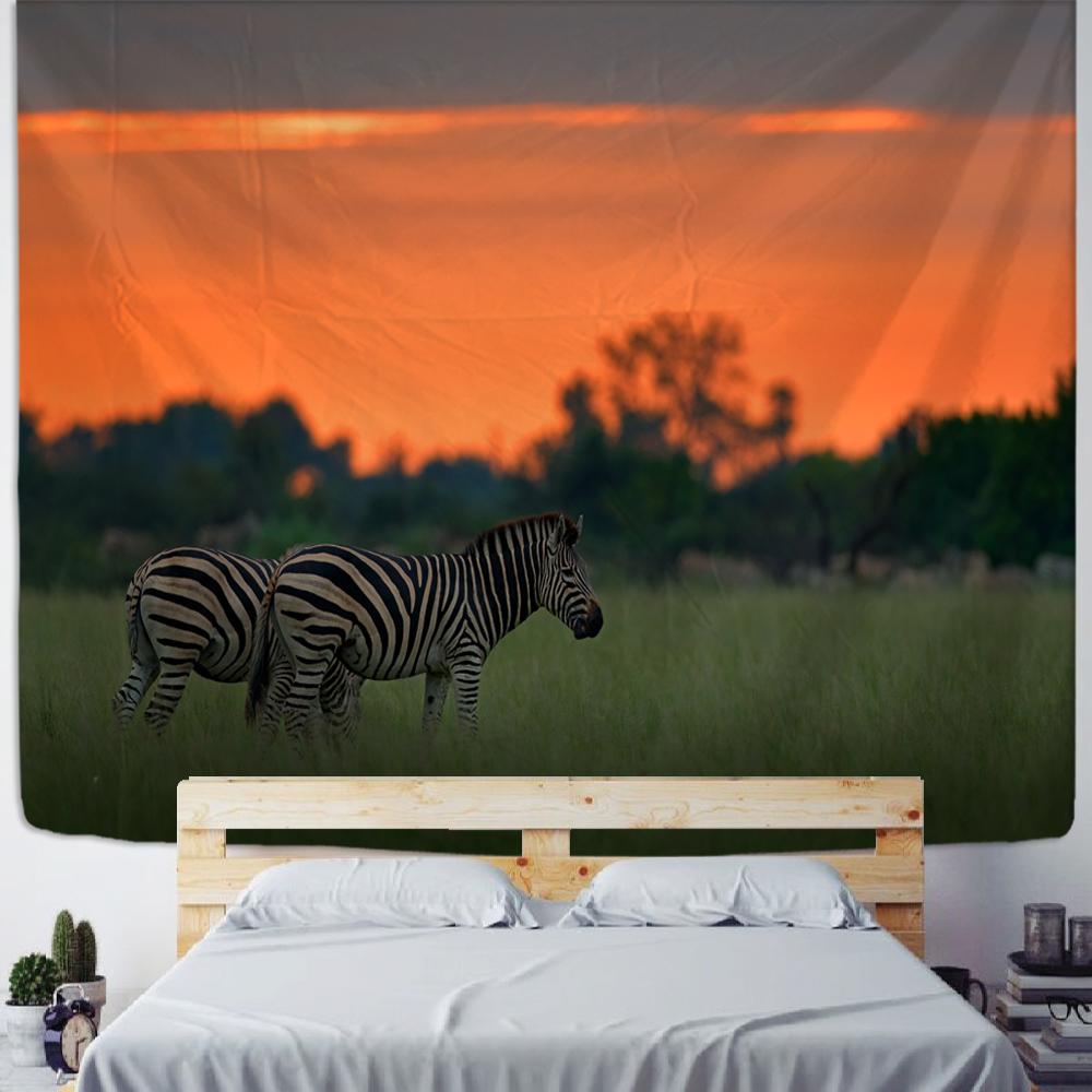 Зебра закат гобелен настенный мультфильм кавайный лось солнце богемный психоделический пейзаж спальня декор ткань