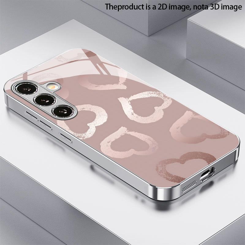 Розовый чехол для телефона с узором в виде сердца Rosa, 2D, для Samsung S26 S25 S24 S23 S22 S21 S20 A56 A36 A16 - Гальванизированный стеклянный защитный чехол