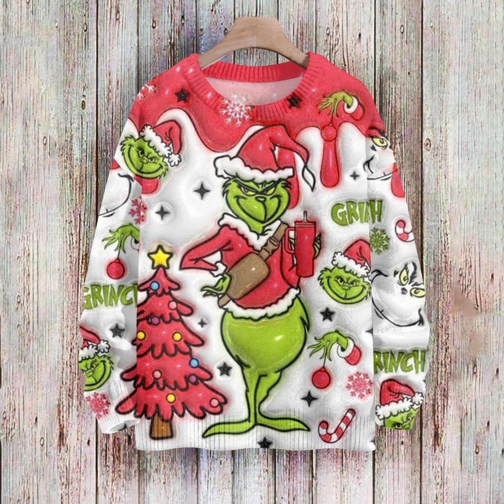 Christmas Fashion Men Women's T-shirt Green Monster Print O-Neck Pullover Top Casual Outdoor Sweatshirt Kids Tees Top Clothing