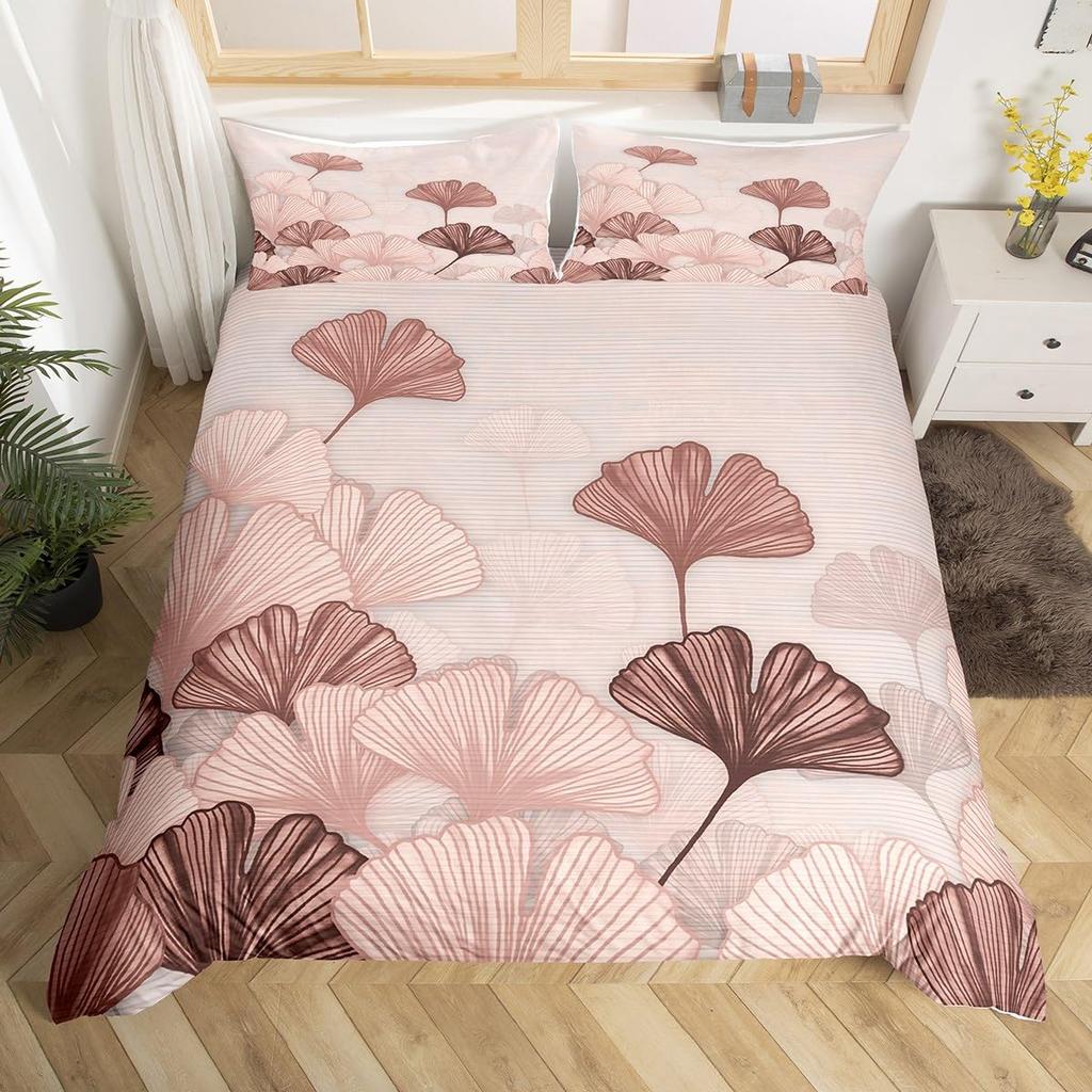 Пододеяльник с изображением листьев гинкго Queen Natural Botanical Комплект постельного белья Plants Rustic Farmhouse Покрывало для одеяла Abstract Leaves Покрывало для одеяла