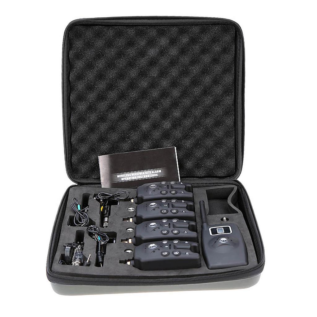 Беспроводная цифровая светодиодная сигнализация для рыбалки, 4 сигнализатора поклевки + 1 приемник с ЖК-экраном