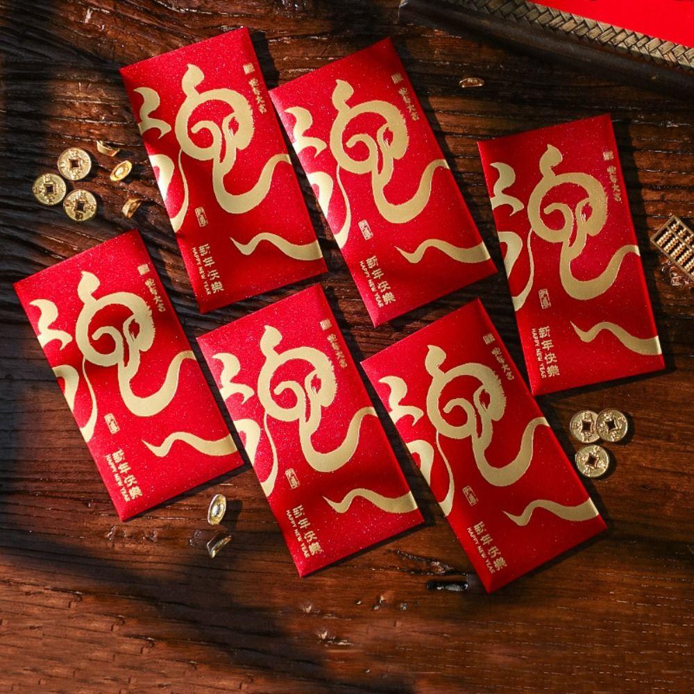 6PCS Red Pocket Luck Money Envelopes Vintage Money Pocket New Year Red Envelope Spring Festival