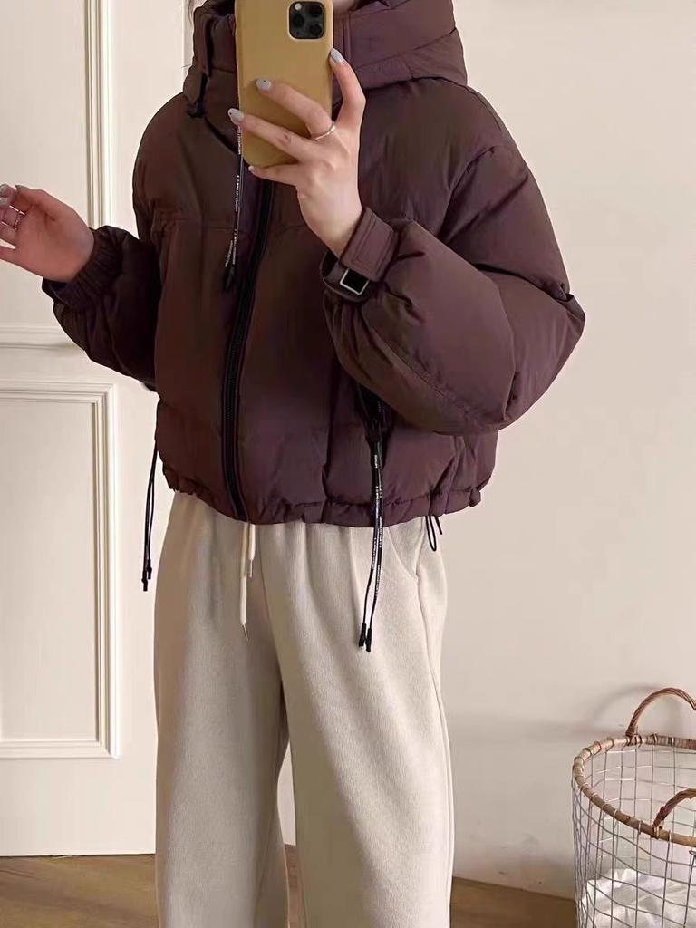 Белая куртка-пуховик женская зимняя 2024 года, короткий воротник-стойка, маленькая утолщенная куртка из хлеба