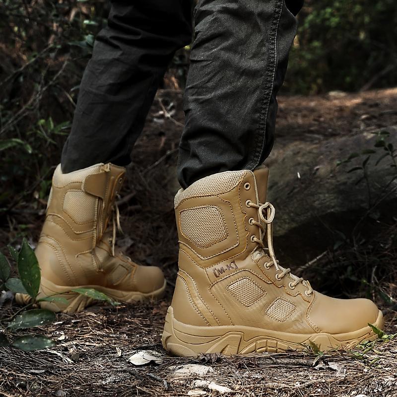 Охотничьи походные ботинки мужские нескользящие мотоциклетные ботинки с высоким верхом новые мужские кожаные ботинки-дезерты дышащие нескользящие мужские повседневные ботинки