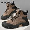 Men's Genuine Leather Outdoor Plush Snow Boots High Top Anti slip Wear Resistant Warm Boots Winter Hiking Large size Sneaker