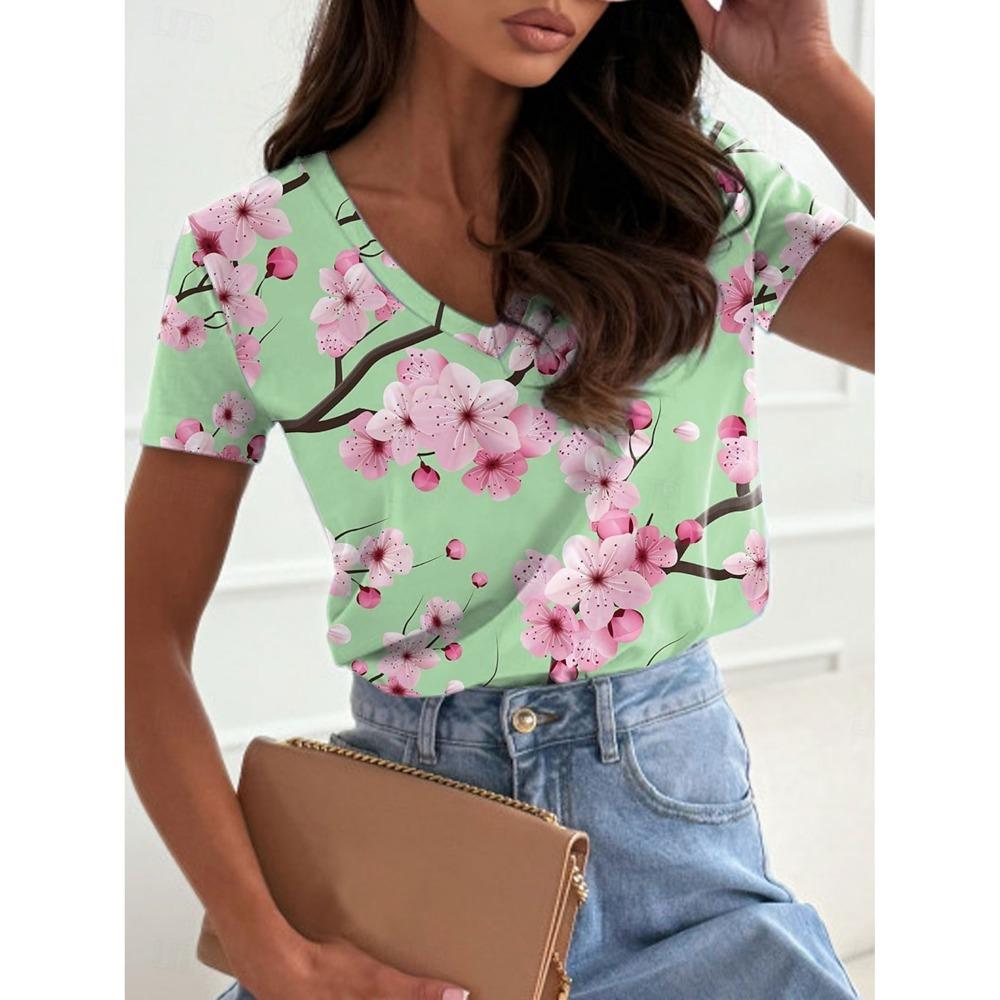 Women's T-shirt Floral Graphic Fashion Short-sleeved V-neck Top