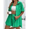 Fashion Shorts Two-piece Solid Color Shirt Suit Women's Casual Loose Short-sleeved Single-breasted