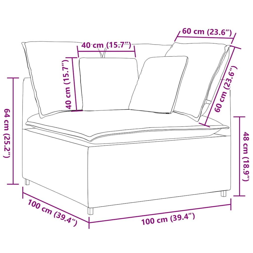 Modular Sofa Corner Module with Cushions Black 100 cm