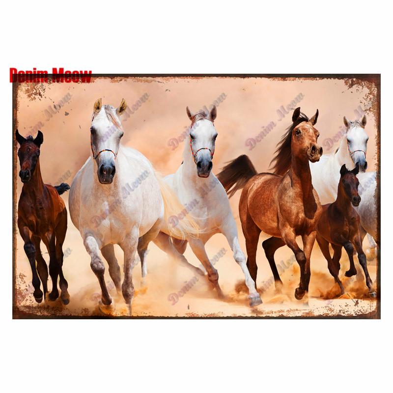 Vintage Horses Plaque Metal Tin Sign Retro Bar Home Farmhouse Decor Animal Steed Art Posters Wall Sticke