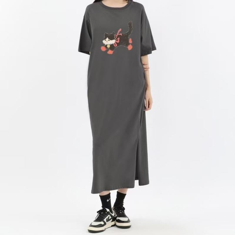 Женское платье-футболка свободного кроя большого размера Port Style Design Sense с короткими рукавами и разрезом средней длины