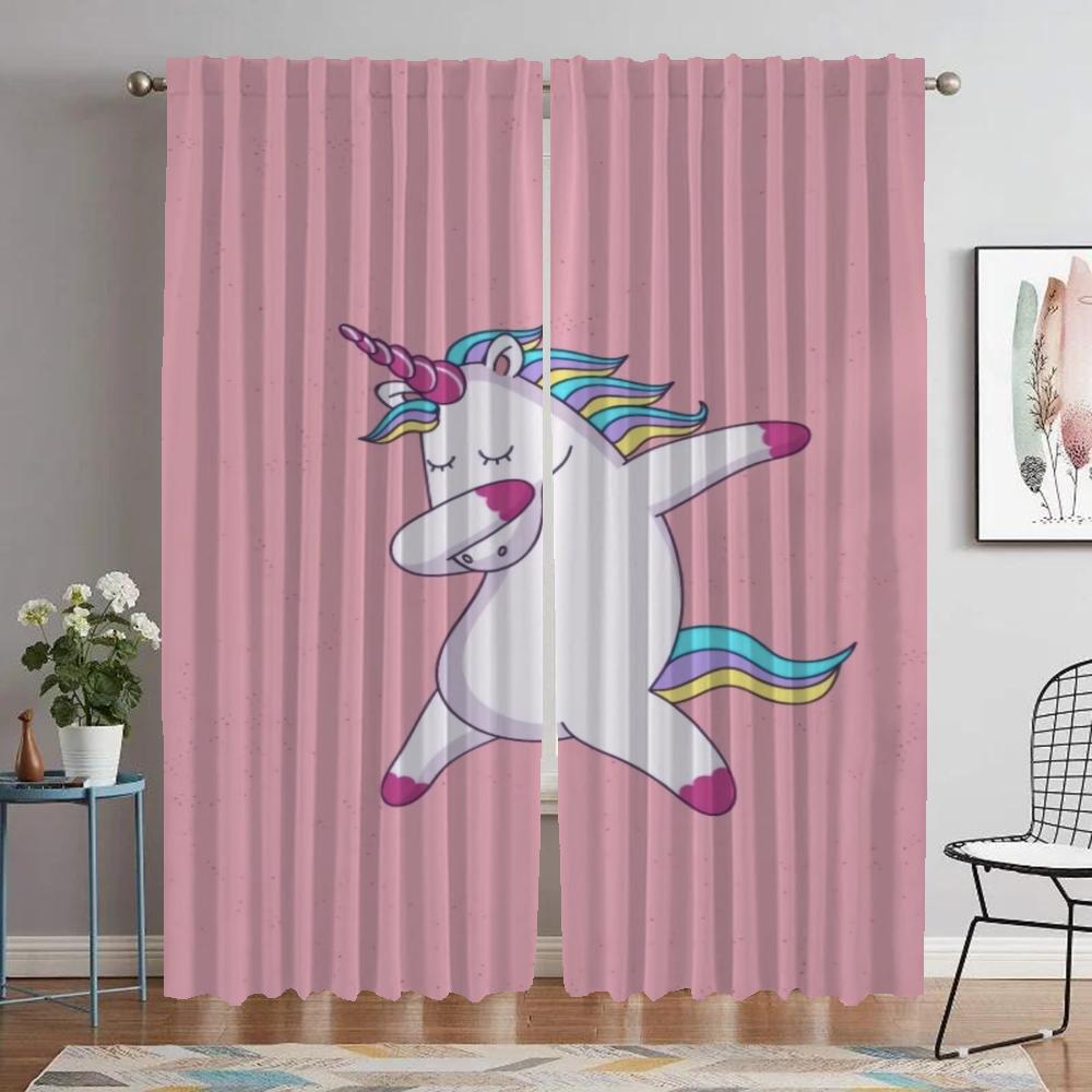 Кухонные шторы для гостиной, занавеска с изображением единорога, занавески для домашнего интерьера, 2 шт., украшения на Хэллоуин, затемненные шторы