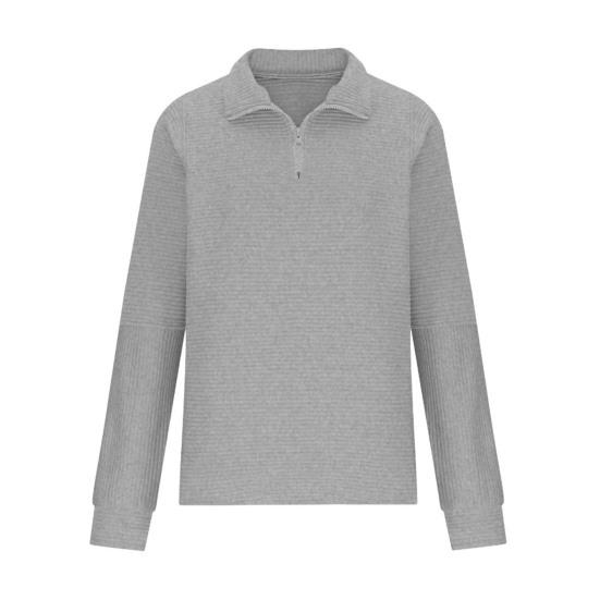 Women Fall Spring Sweatshirt Zippered Stand Collar Long Sleeves Solid Color Patchwork Loose Pullover Sport Daily