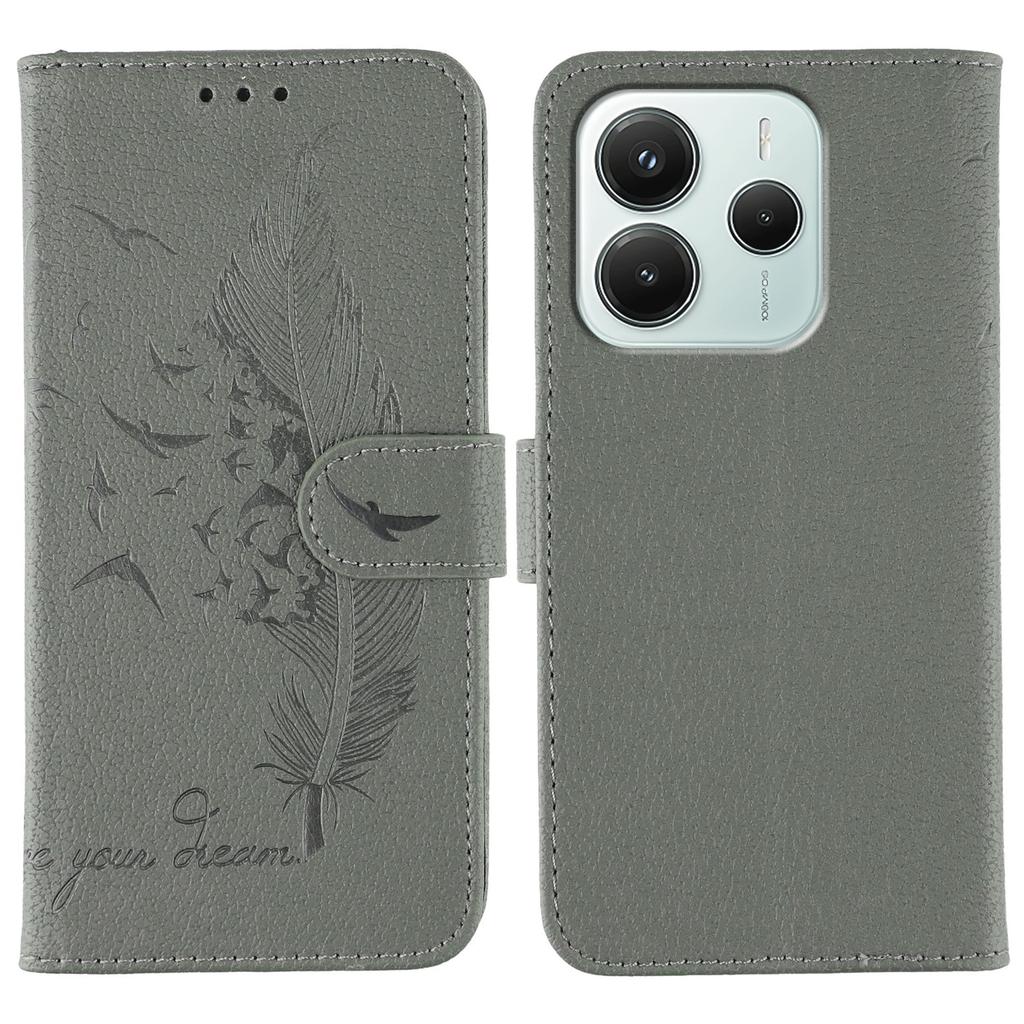 For Xiaomi Redmi Note 14 5G/Poco M7 Pro 5G Case Feather Imprint PU Leather Wallet Phone Cover