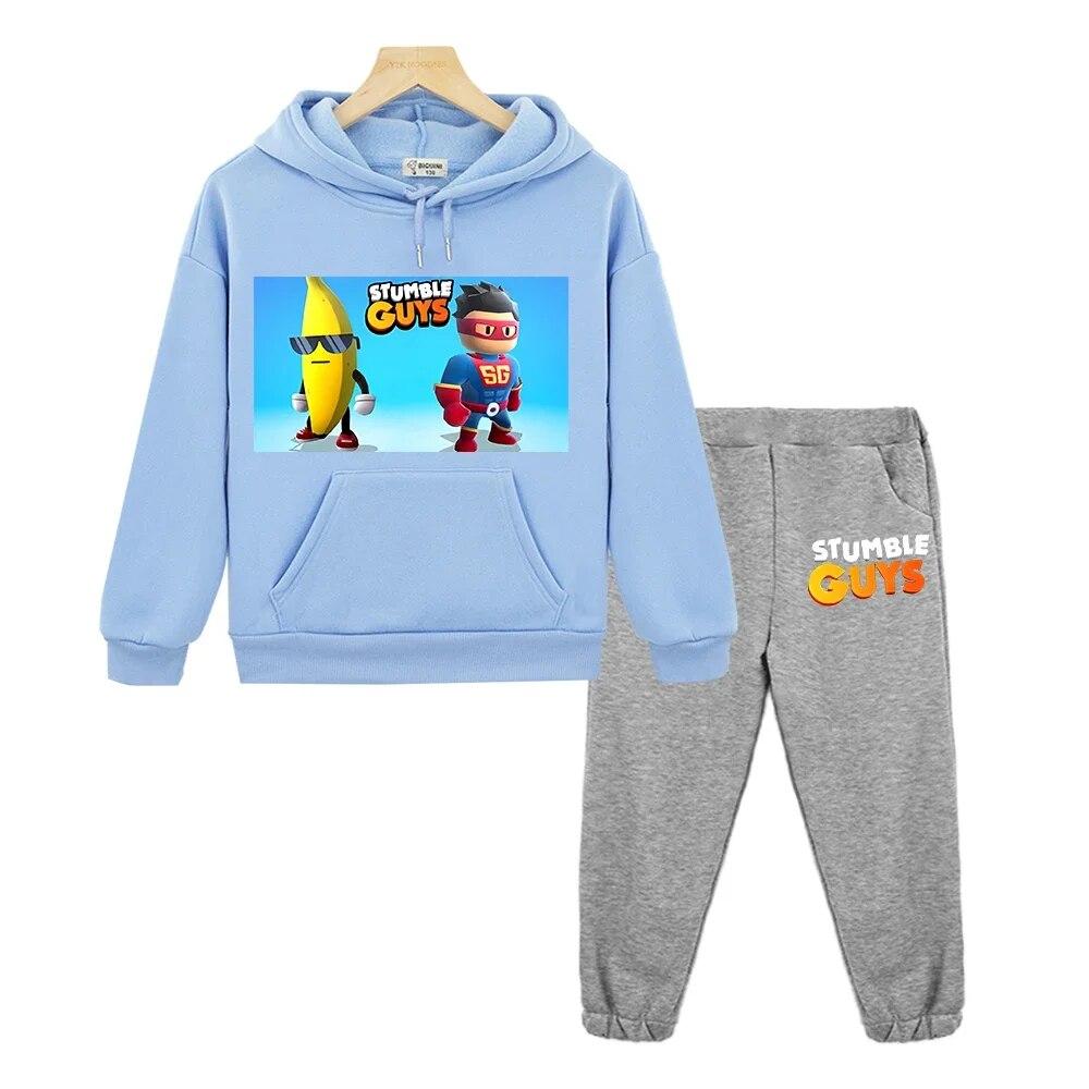 Stumble Guys Hooded Sets Casual Sweatshirt Boy Girl Anime Hoodie Y2k Clothes Autumn Pullover Fleece Jacket Kids Boutique Clothes