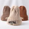 Новая зимняя детская шапка из мягкого хлопка с вышивкой букв для детей 1-6 лет, шапки для мальчиков и девочек, одноцветные теплые вязаные шапочки
