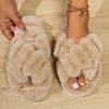 Home Fuzzy Cross Strap Slipper Women Winter Warm Fur Plush Indoor Lazy Female Thermal Furry House Shoe Flat Flip Flop Black