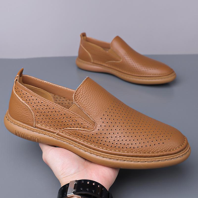 Fashion Summer Autumn Solid Color Breathable Hallow Leather Shoes for Men Fashion Causal New Designer Light Loafers Shoes Man
