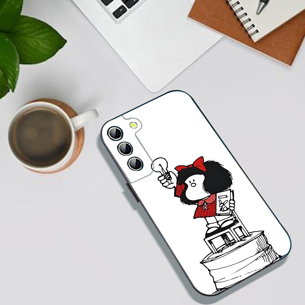 Cute Mafalda Cartoon Phone Case For Samsung S24, S25 22,30,,Note20,Ultra,Lite,Ultra,5G,Plus,FE Black Cover